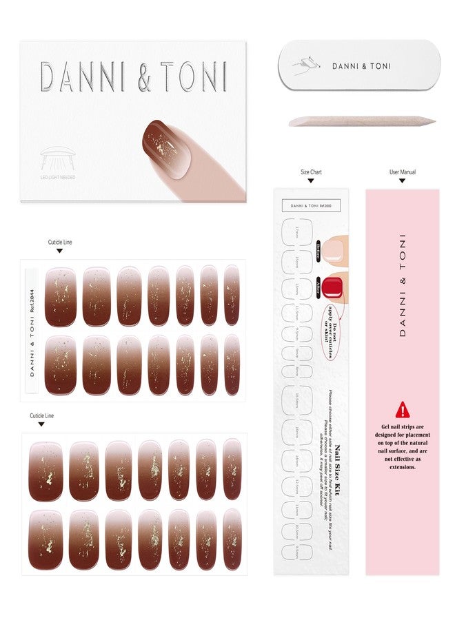 DANNI & TONI Semi Cured Gel Nail Strips Reddish Brown Gradient Gold Foil Gel Nail Wraps 28 Stickers | Golden Ember - Image 4